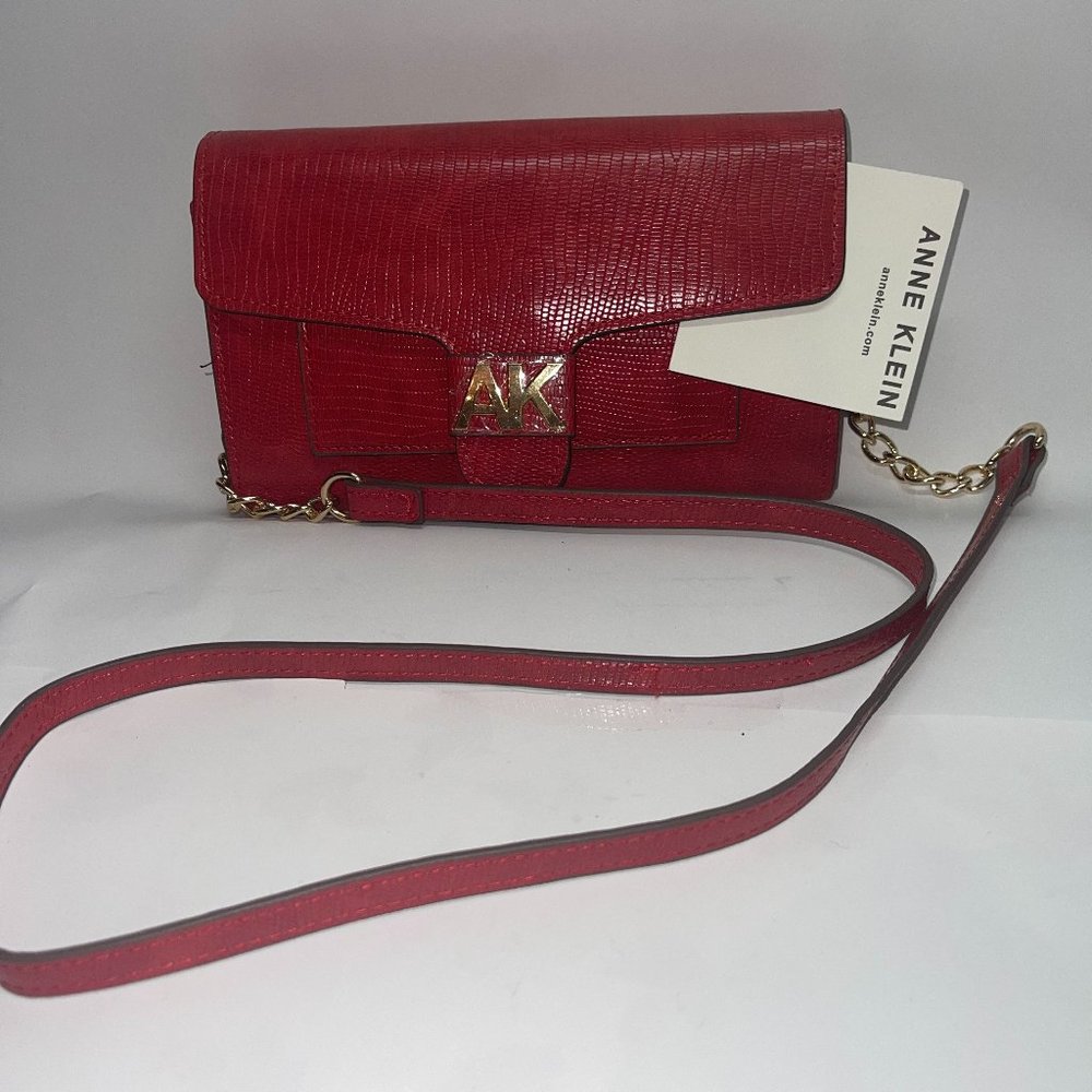 Anne Klein Red Crossbody Purse 8"X5" X1.5" Strap 22.5"  NWT